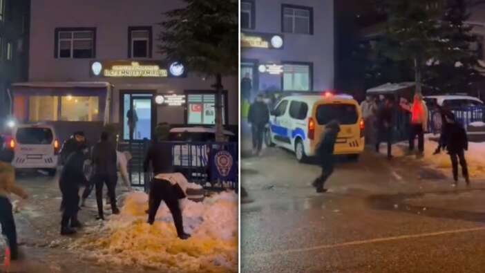 Karakola kar topu baskını! Polislerle gençler kar topu savaşı yaptı! "Oğlum arabanın üstüne atmayın"