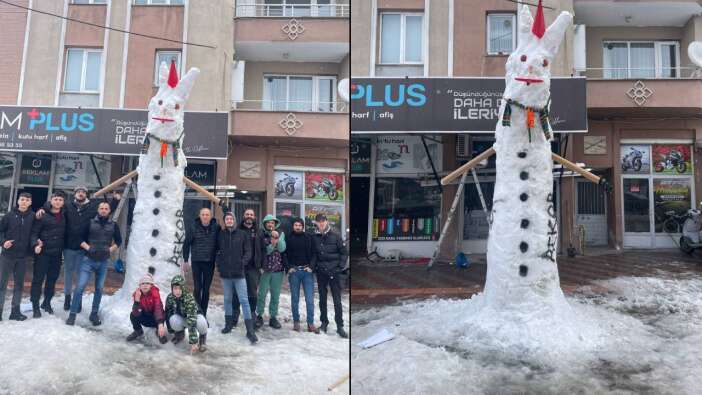 Samsun'da kardan gulyabani yaptılar; 4 metre 20 cm boyunda