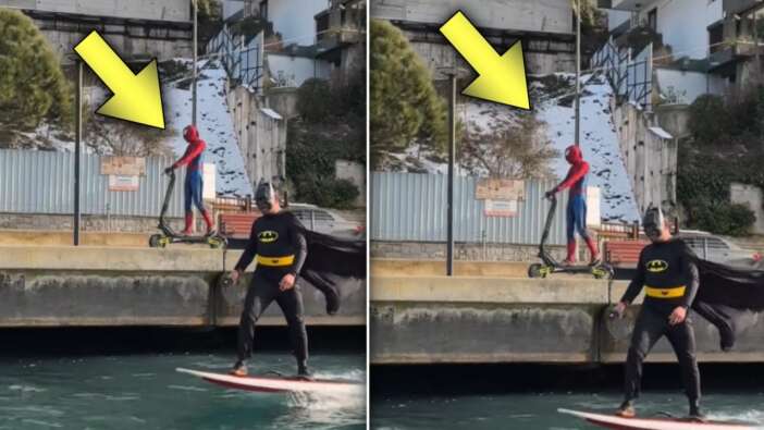 İstanbul Boğazı'nda sörf yapan Batman ile skuter kullanan Örümcek Adam'ın kim olduğu ortaya çıktı!