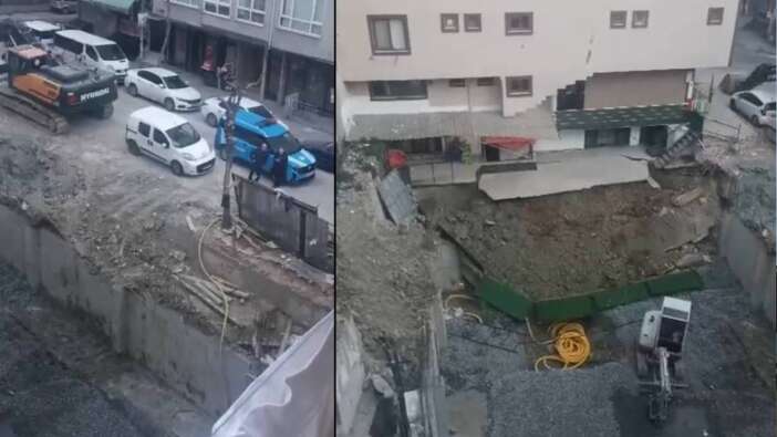 Deprem oluyor sandılar! Güngören'de 6 katlı binanın bahçesi çöktü