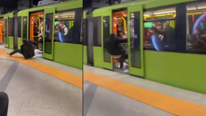 Metroda yaşlı adama hakaret etti, yolculardan dayağı yedi! O anlar kamerada