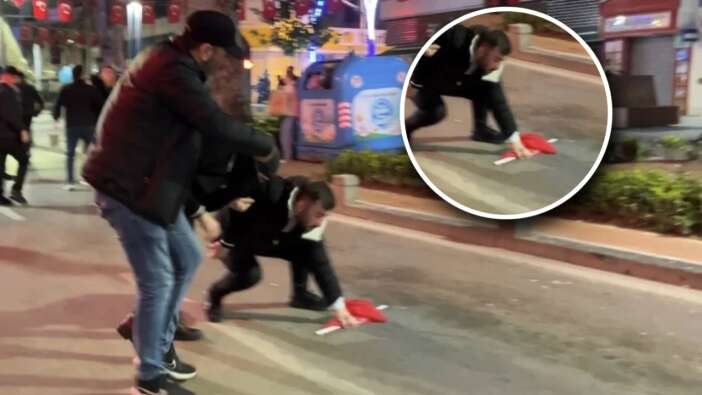 İzmit'teki protestolarda dikkat çeken kare... Polisin bayrak hassasiyeti!