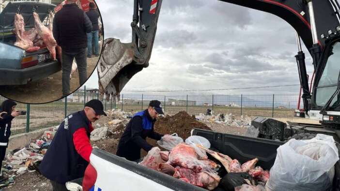 Ağrı'da mide bulandıran görüntü! Hijyen kurallarına aykırı şekilde satışı yapılan 150 kilogram et imha edildi