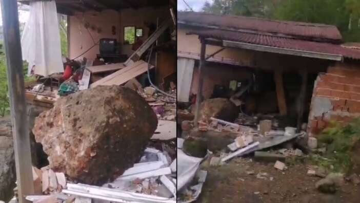 Deprem sandılar! Rize'de yamaçtan kopan kayalar eve çarptı