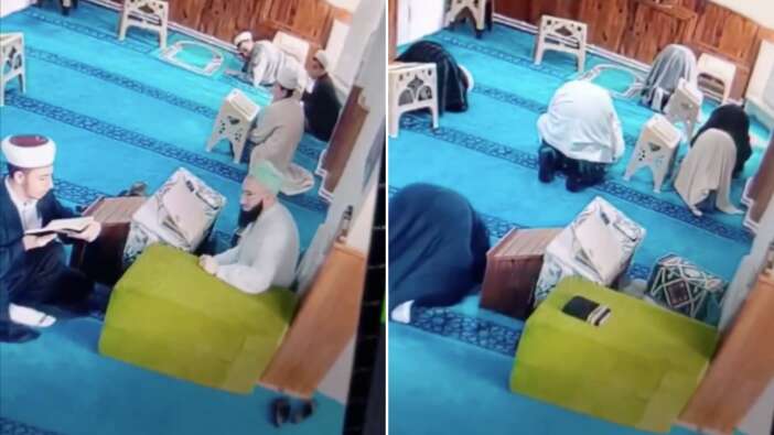 Deprem anında manevi teslimiyet... Medresede depreme yakalanınca secdeye kapandılar!