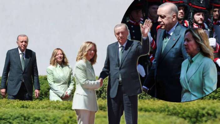 Cumhurbaşkanı Erdoğan Roma'da, İtalya Başbakanı Meloni tarafından resmi törenle karşılandı