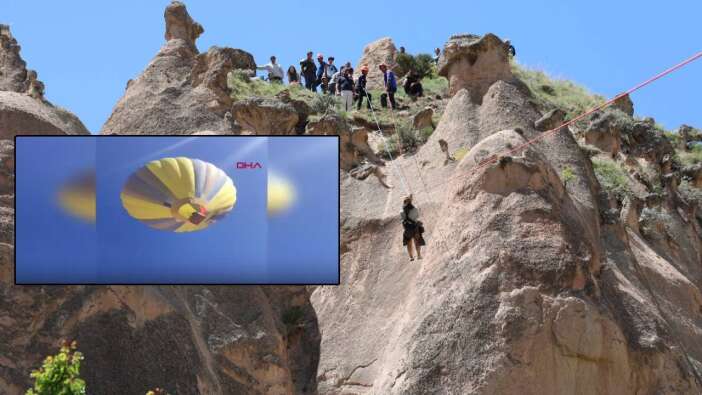 Havada panik! Peri Bacaları'nda turistleri taşıyan sıcak hava balonu zorunlu iniş yaptı