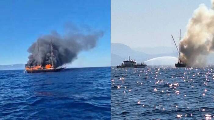 Bodrum'da 27 metrelik turist dolu tekne önce yandı, sonra battı! 13 kişi son anda tahliye edildi