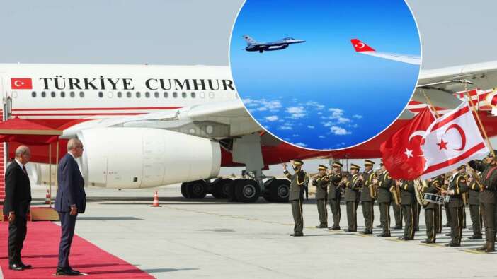 Cumhurbaşkanı Erdoğan, 51. yıl töreni için Kıbrıs'ta... Uçuşa  F-16'lar da eşlik etti
