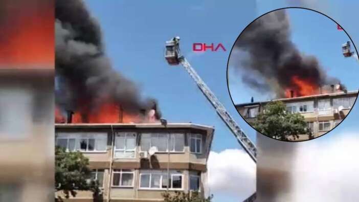 Üsküdar'da yangın paniği! Çatı katında alevler ve patlama kamerada