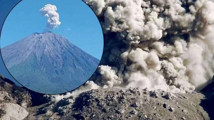 Endonezya'daki Semeru Yanardağı'nda patlama anı kamerada! 600 metre yükseğe lav fışkırdı