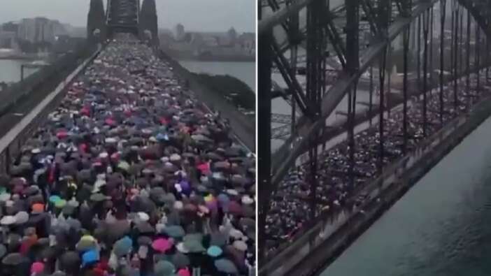Avustralya'daki Sydney Liman Köprüsü’nde tarihi yürüyüş! 90 bin kişi Filistin için buluştu
