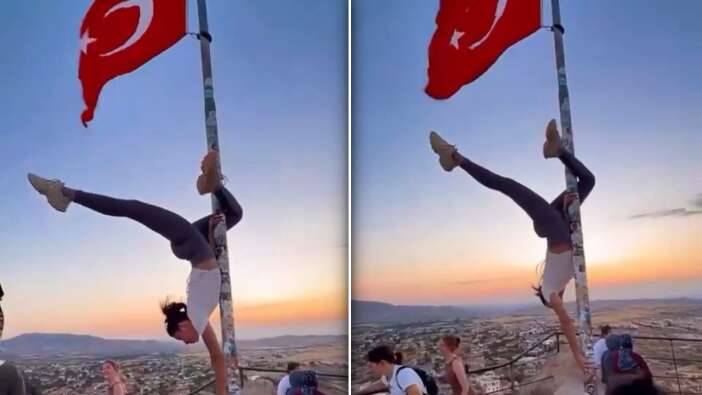 İnfial yaratan görüntüler: Kapadokya’da bayrak direğinde skandal hareket! Valilik devreye girdi