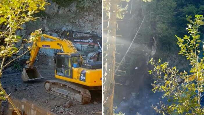 Tonlarca kaya iş makinelerinin titreşimiyle devrildi: Ardeşen’de yol açma savaşı!