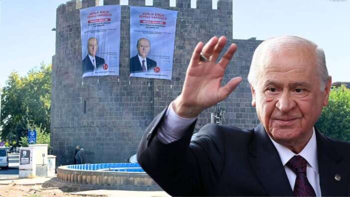 Diyarbakır’da MHP hazırlığı! Dağkapı burcu, Bahçeli posteriyle donatıldı