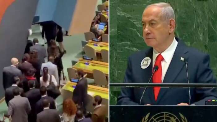 BM'de Netanyahu protestosu! Gazze kasabı Netanyahu kürsüye çıkınca salonu terk ettiler