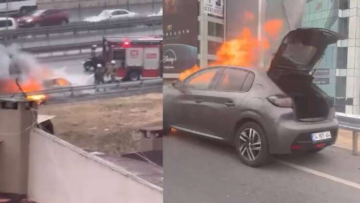 Üsküdar’da otomobilin motoru alev aldı, araç kül oldu