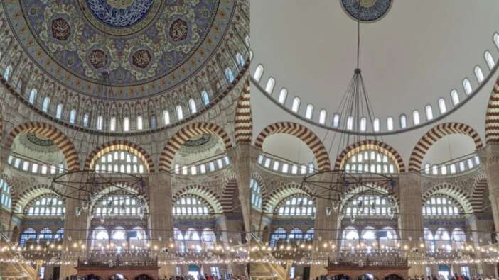 Tarihi Selimiye Camii'nde tepki çeken restorasyon çalışması!