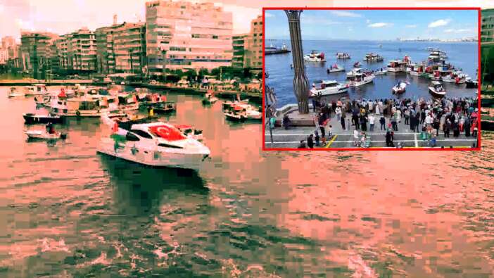 İzmir'de Gazze'ye destek mitingi! Gemiler ve teknelerle İsrail protesto edildi