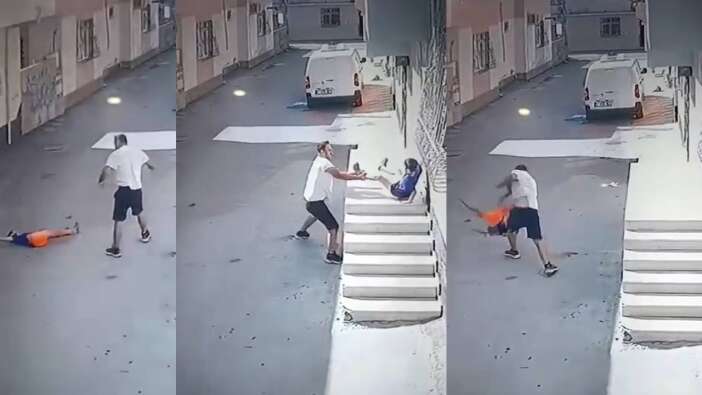 İzleyenler öfkelendi! Küçük çocuğu kovaladı, yakalayınca yere çarptı! O anlar kamerada
