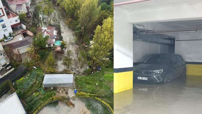 İstanbul'u sağanak vurdu! Küçükçekmece'de site otoparkını su bastı