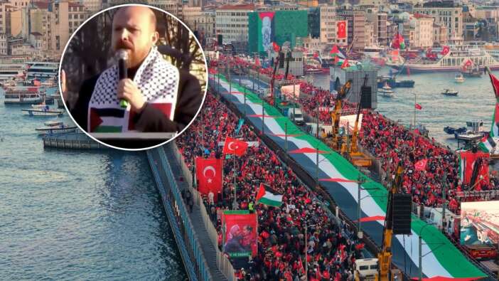 Bilal Erdoğan’dan Galata Köprüsü’nde sert mesaj: Gazze’de yaşanan savaş değil, bilinçli bir soykırımdır!