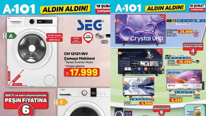 A101 18 ŞUBAT 2026 AKTÜEL ÜRÜNLER KATALOĞU YAYIMLANDI! Çamaşır Makinesi , katlanabilir masa, çaycı, mini fırın...