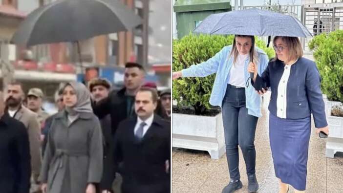 Bu da makam ama korumasına şemsiye tutuyor! Günün karesi Fatma Şahin'den: Koruma polisini şemsiyesi altına aldığı anlar büyük takdir topladı!