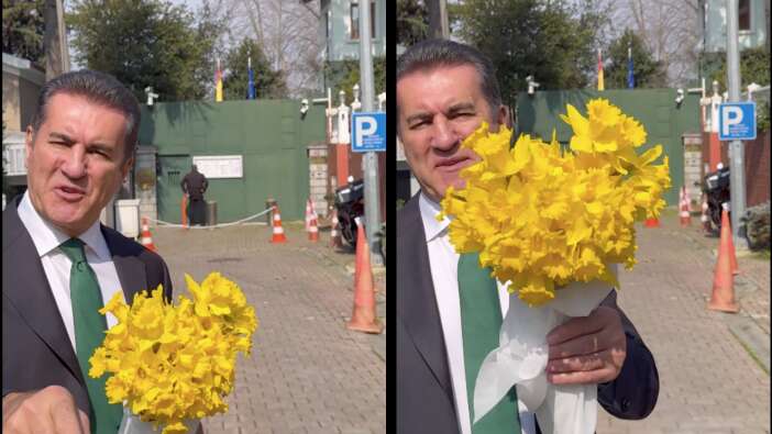 Mustafa Sarıgül, ellerinde sarı güllerle İspanya Başkonsolosluğu'na gitti