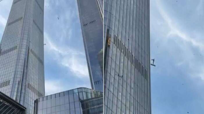 Yürekler ağıza geldi! Pekin'in en yüksek gökdelenine küçük uçak çarptı: İşte o anlar kamerada
