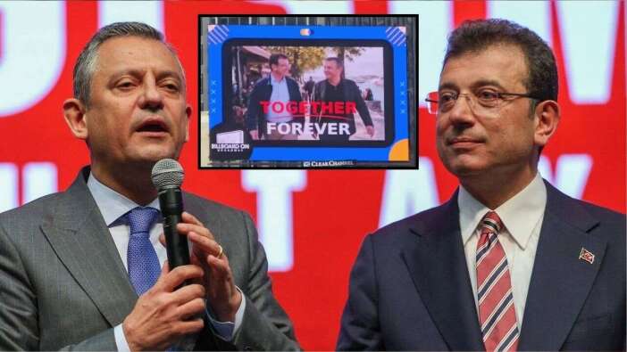 ABD şovu da bağış parasıyla mı? Özgür Özel ve Ekrem İmamoğlu’nun dev görseli Times meydanında yansıtıldı