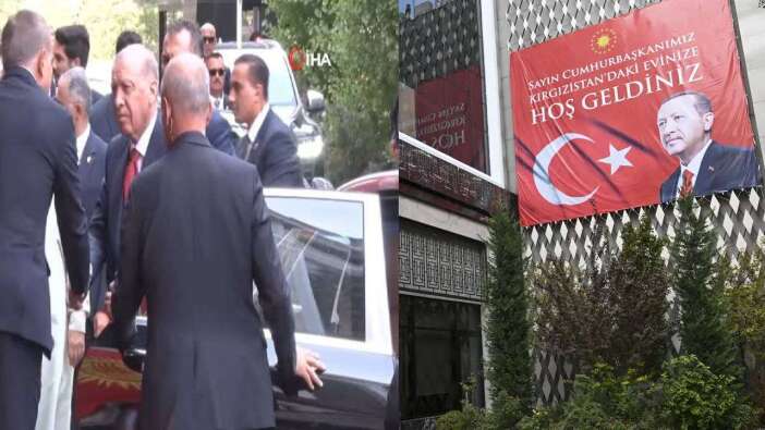 Otel girişinde dikkat çeken sürpriz: Erdoğan Bişkek’te "Dombra" rüzgarıyla karşılandı!