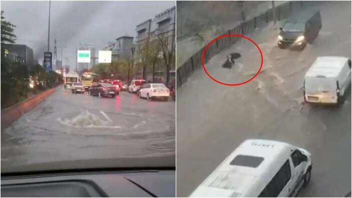 İstanbul sağanak yağışa teslim! Yollar göle döndü! Bir kadın sulara böyle kapıldı...