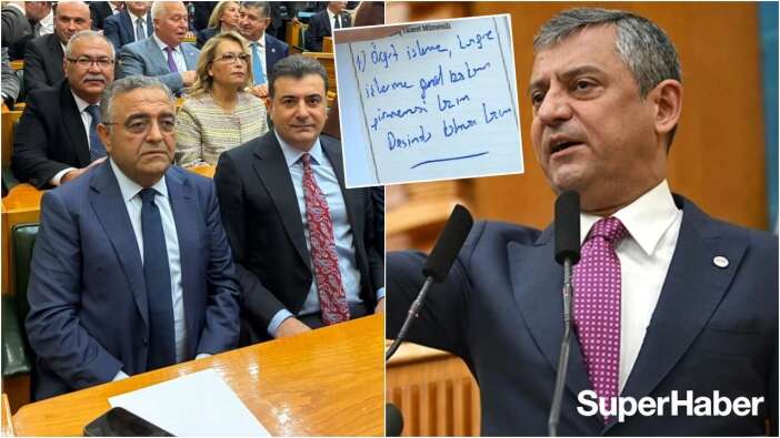Özgür Özel kürsüde konuşurken Sezgin Tanrıkulu ve Zeynel Emre arasında gizli notlaşma! Kameralara yakalandılar...
