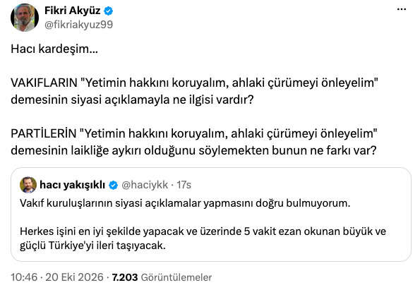 haci-yakisikli-hudayi-vakfi-fon-krizi-paylasimi-tepki-yagdi